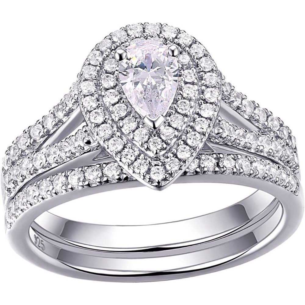 💎 1.3ctw CZ Pear Bridal Set – 925 Sterling Silver 💋